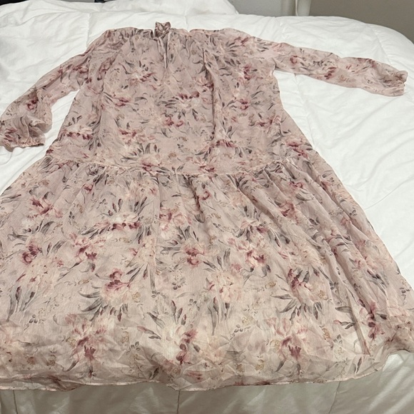 Floral Slip with Long Sleeve Chiffon Over Dress - Picture 1 of 10